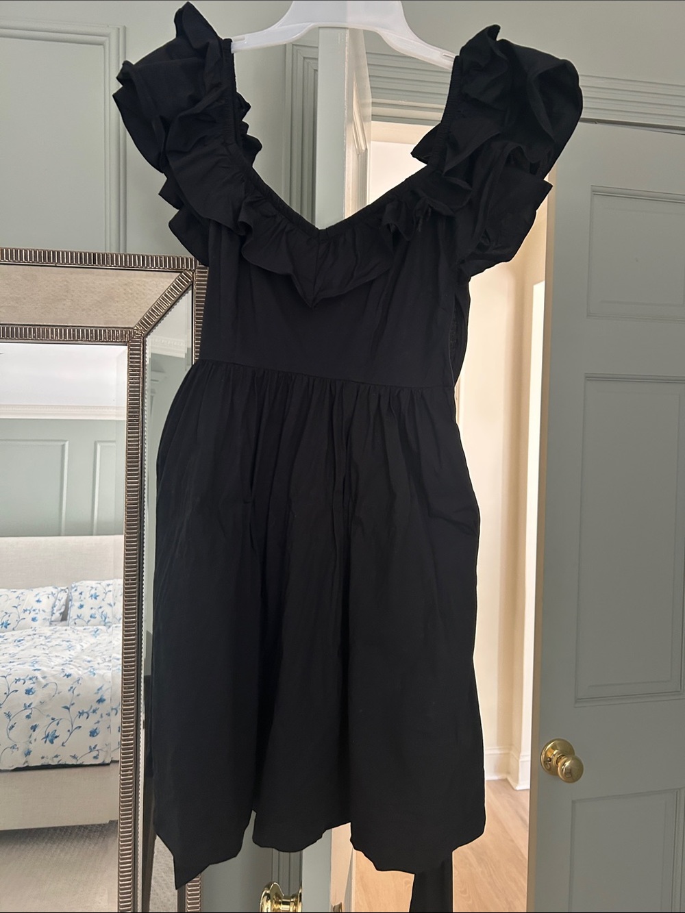 Hill House Black Ruffle Sleeve mini dress